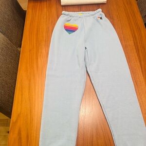 Aviator Nation Light Blue Pants with Rainbow Heart